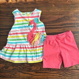 Striped Flamingo Dress with Pink Shorts